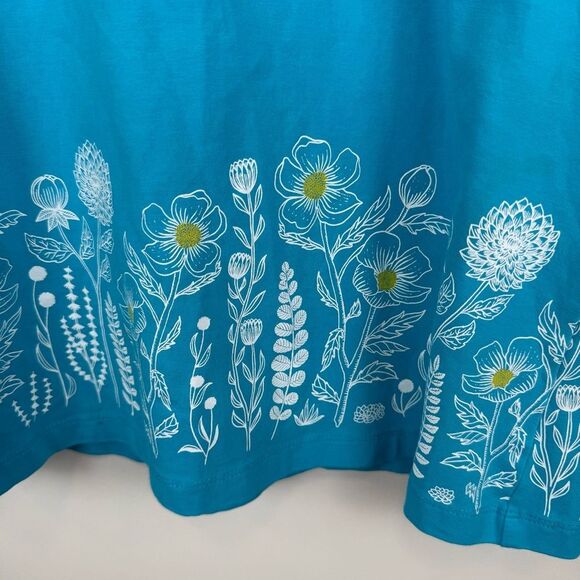 Mightly Girls Size Large Cotton Long Sleeve T-Shirt Dress Floral Teal Blue - Picture 2 of 5